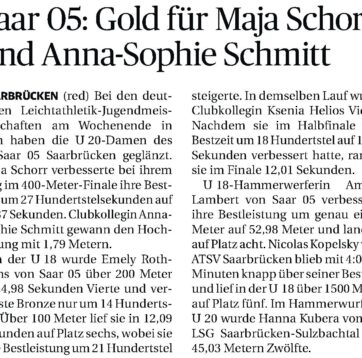 Saar 05: Gold für Maja Schorr und Anna-Sophie Schmitt