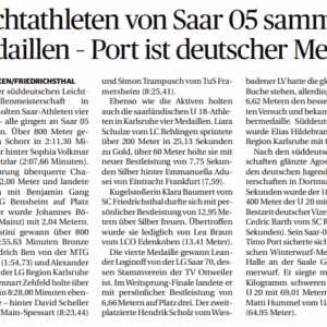 Leichtathleten von Saar 05 sammeln Medaillen – Port ist deutscher Meister